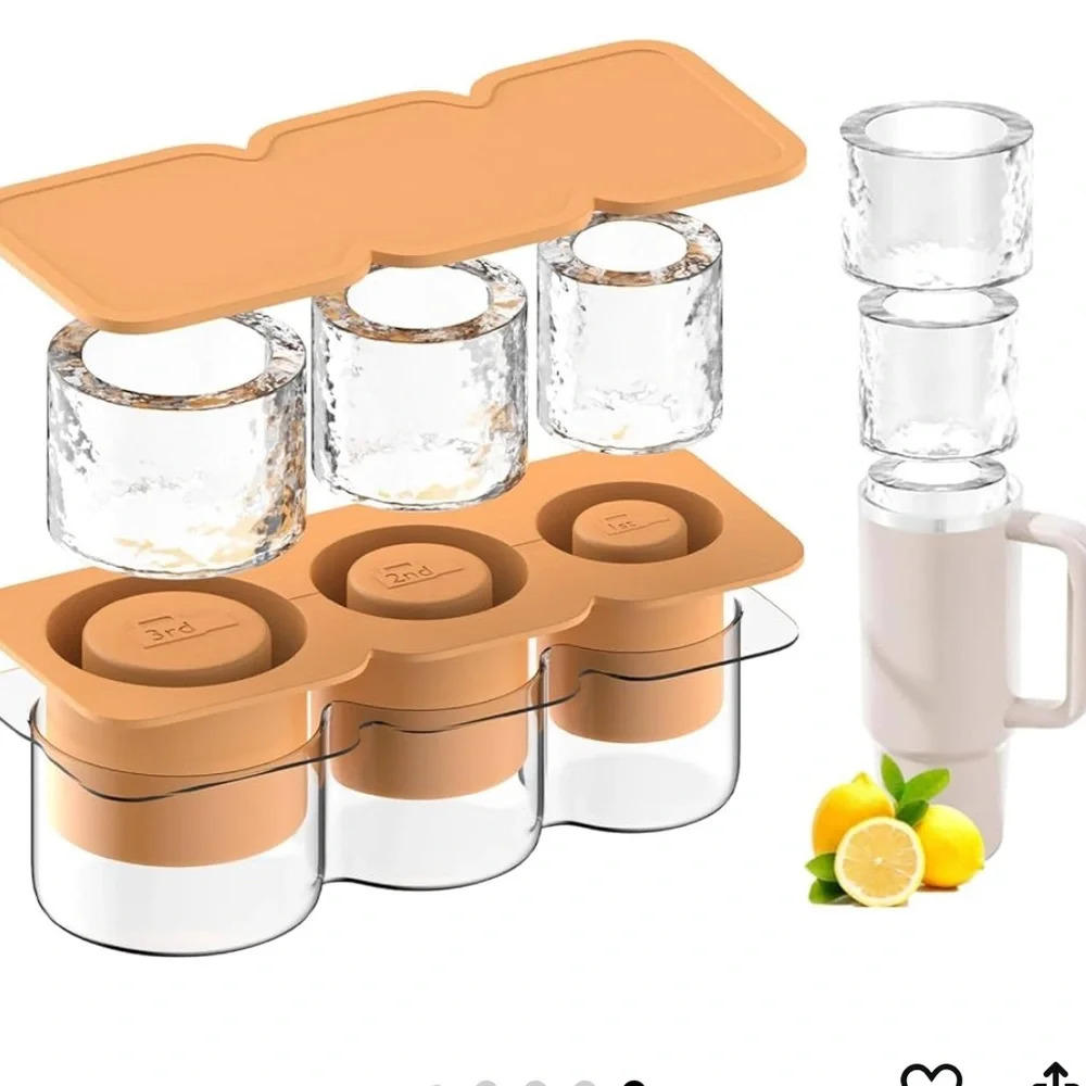 NIB Silicone Ice Cube Tray for Tumbler 30 to 40 oz With Bin and Lid For Freezer